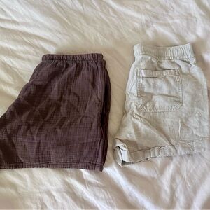 GAP Brown Elastic Waist Shorts | OLD NAVY Beige Elastic Waist Shorts TWO ITEMS